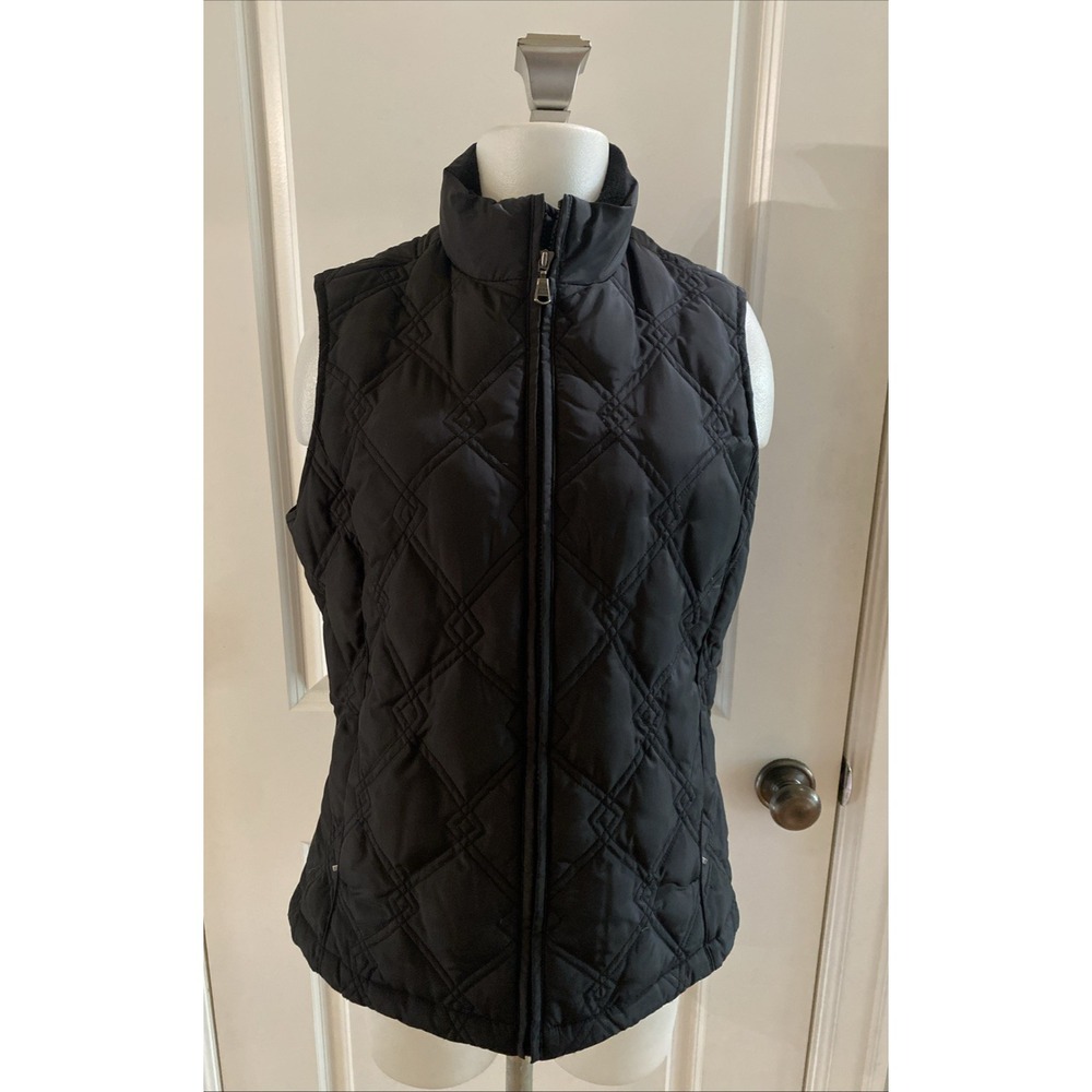Eddie Bauer Goose Down Vest Womens Size M Black Diamond Quilted Puffer Outdoor